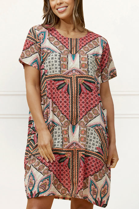 Lucia Dress Straight Loose Style Boho Print - Onze Montreal