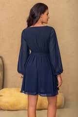 Valeria Lace Detail V-Neck Balloon Sleeve Mini Dress