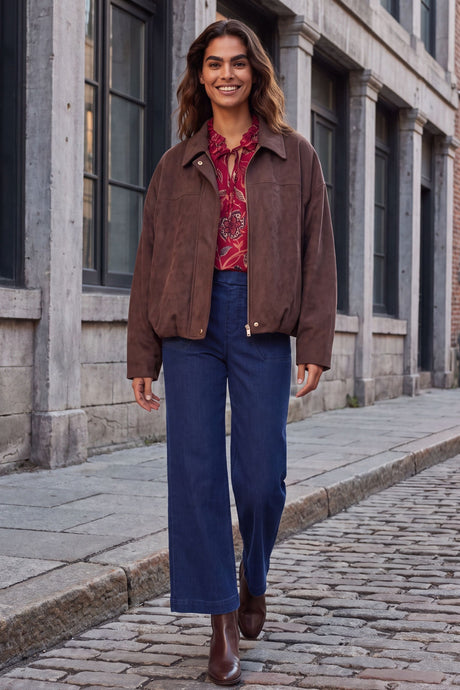 Valerie Brown Faux Suede Zip Oversize Jacket