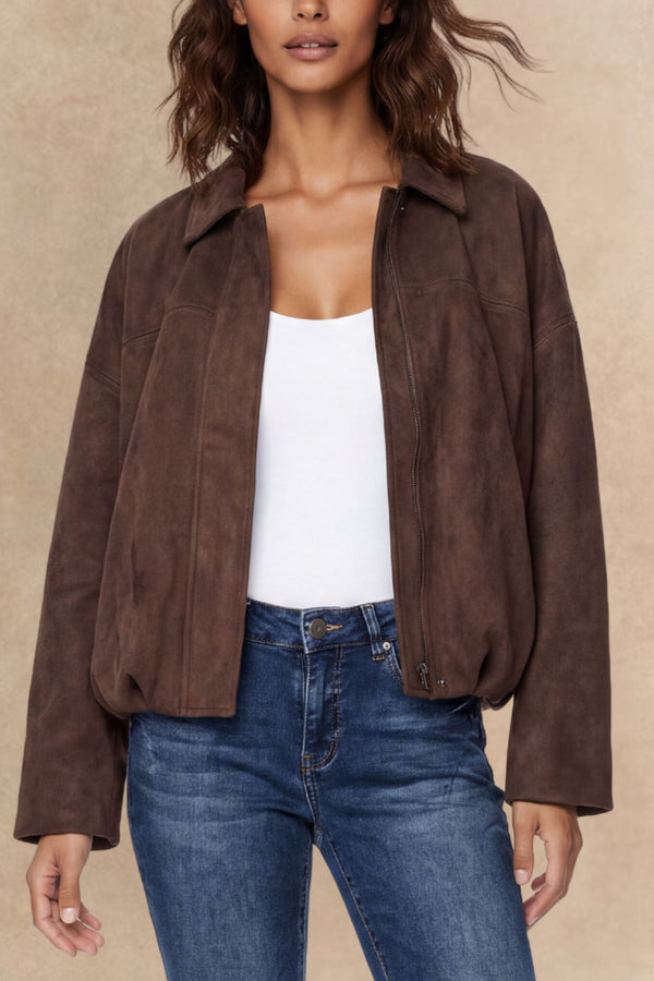 Valerie Brown Faux Suede Zip Jacket