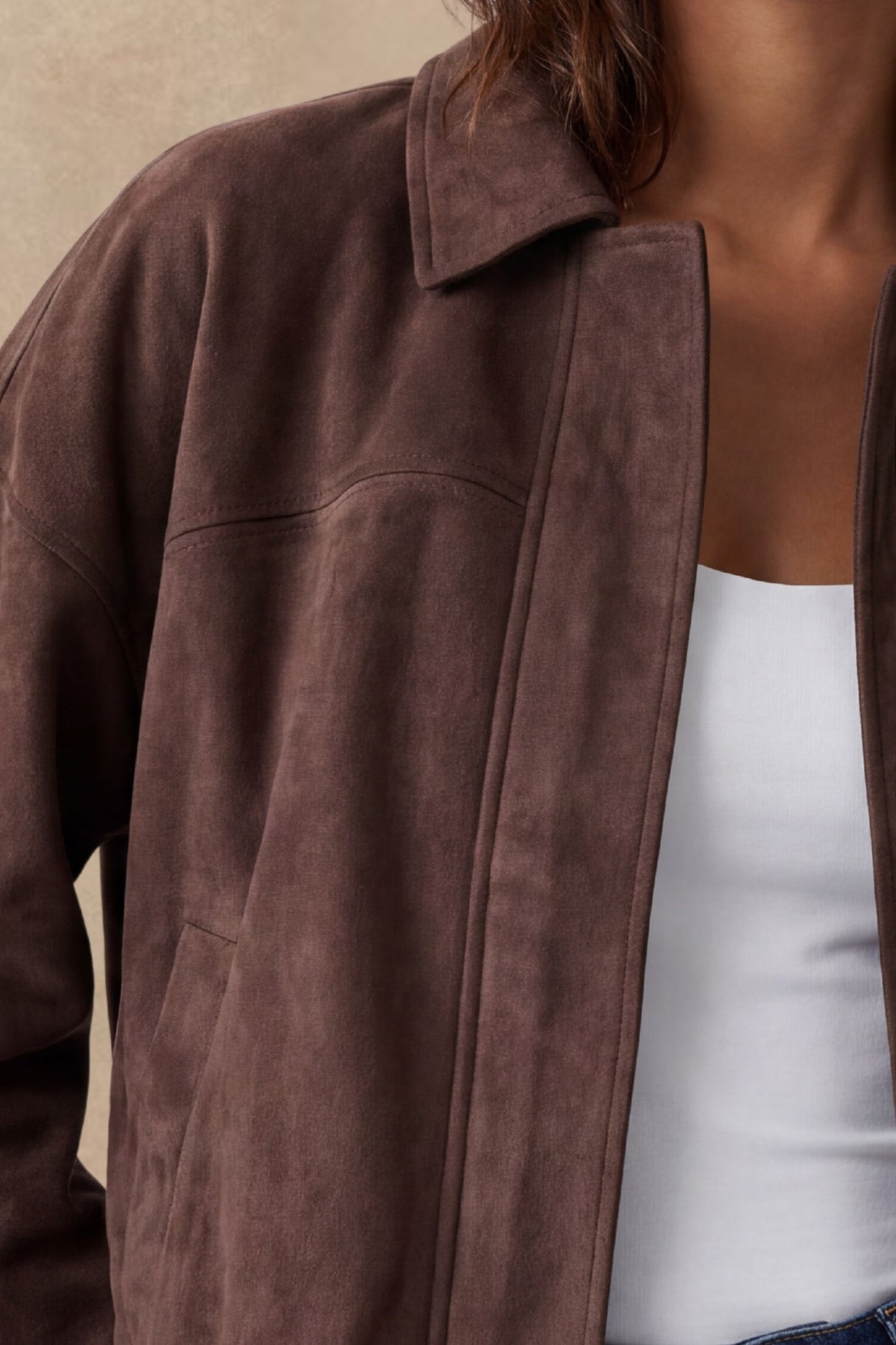 Valerie Brown Faux Suede Zip Jacket