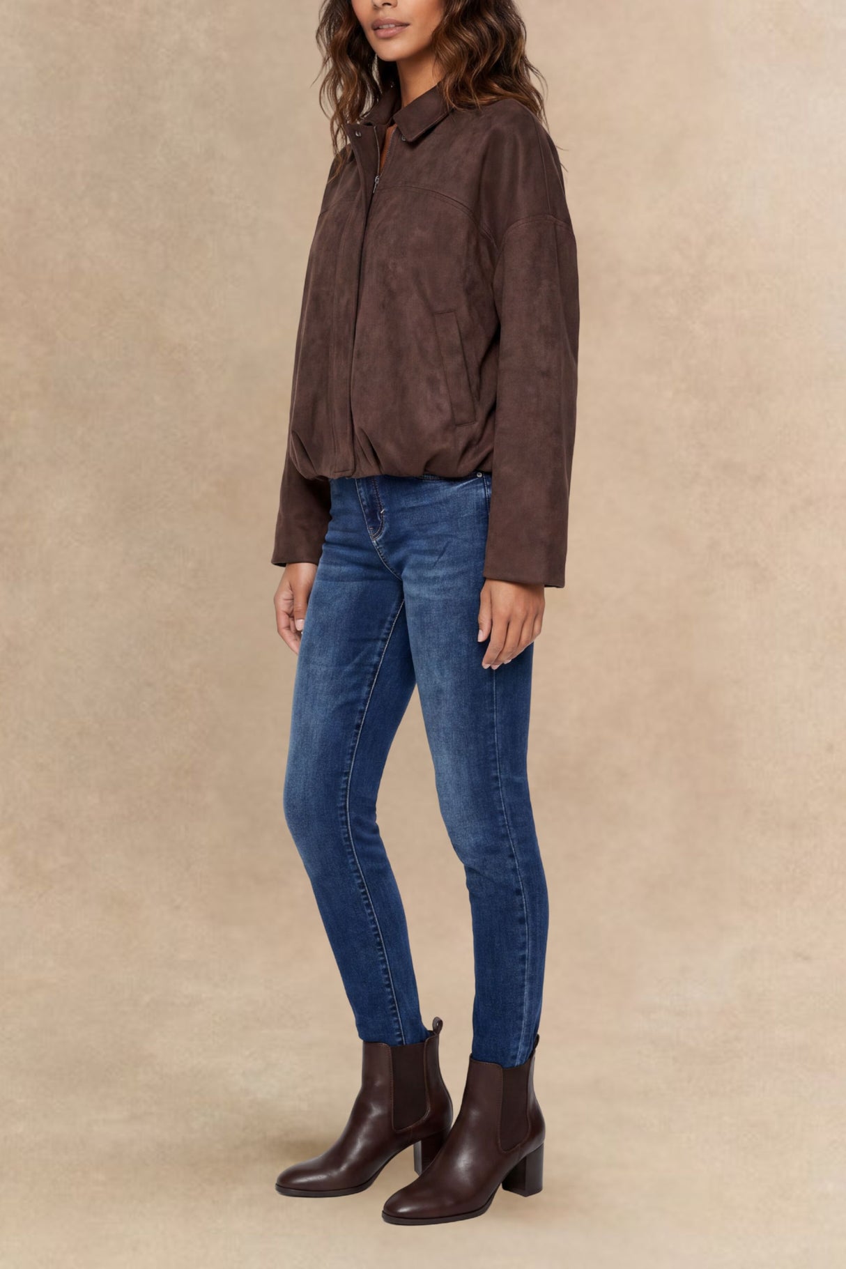 Valerie Brown Faux Suede Zip Jacket