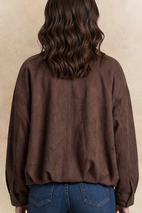 Valerie Brown Faux Suede Zip Jacket
