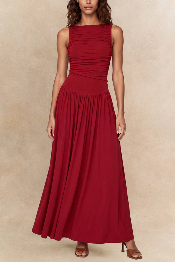 Vanessa Ruched Short Sleeves Maxi Dress