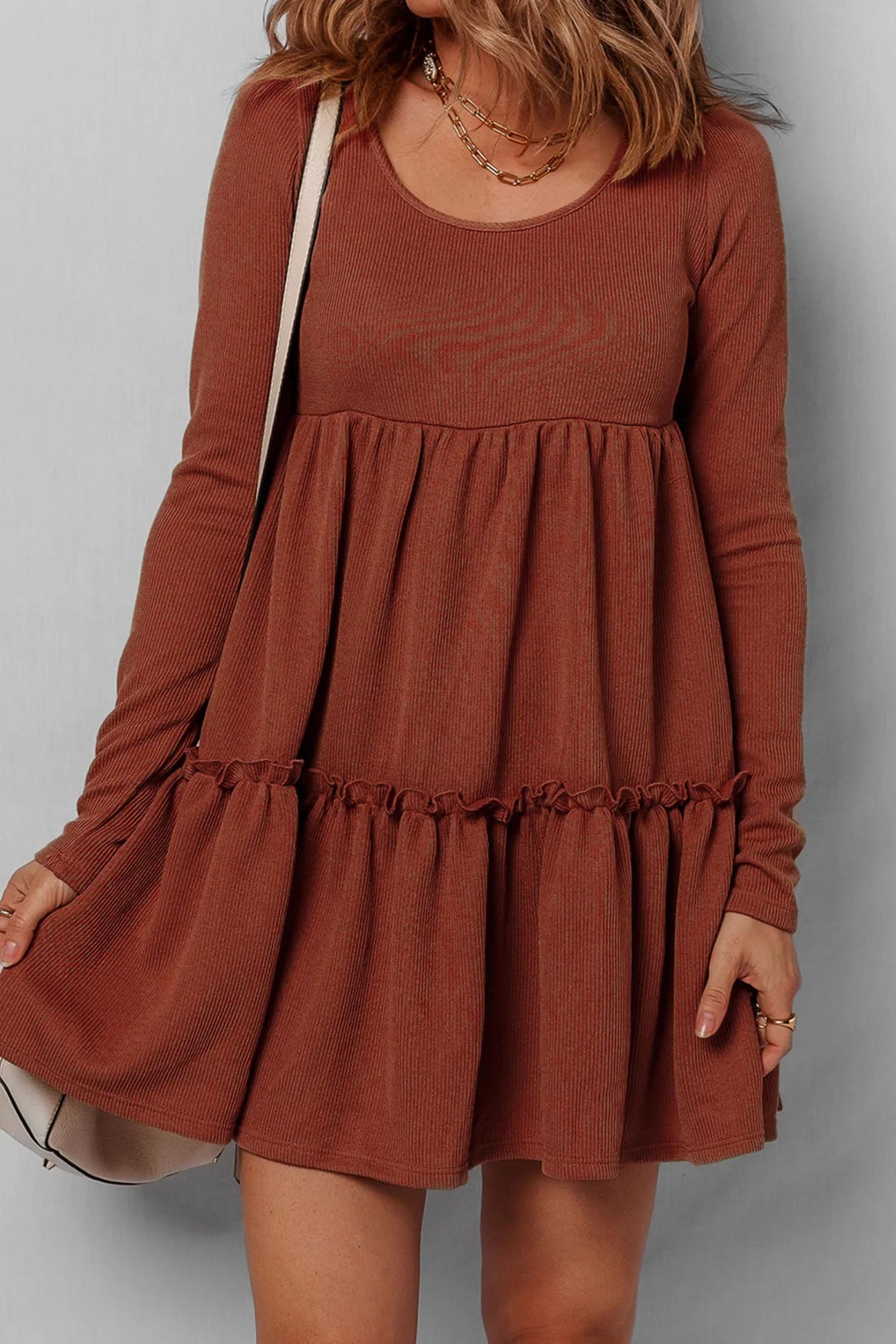 Vania Frill Tiered Long Sleeve Mini Dress