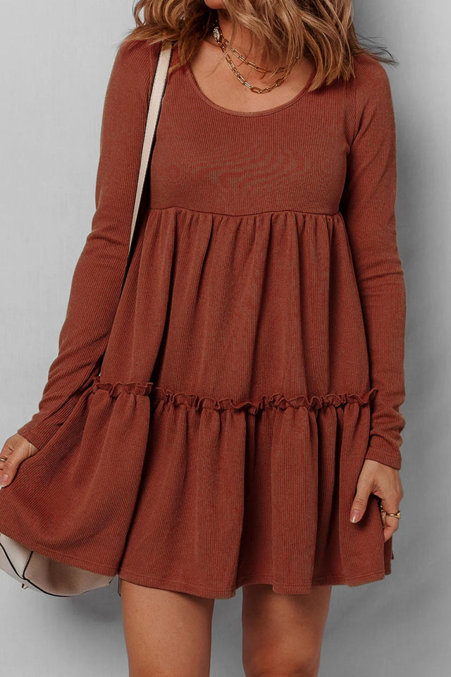 Vania, robe mini à manches longues et volants superposés