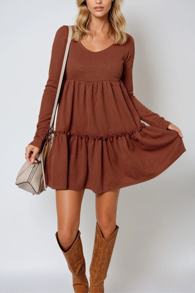 Vania, robe mini à manches longues et volants superposés