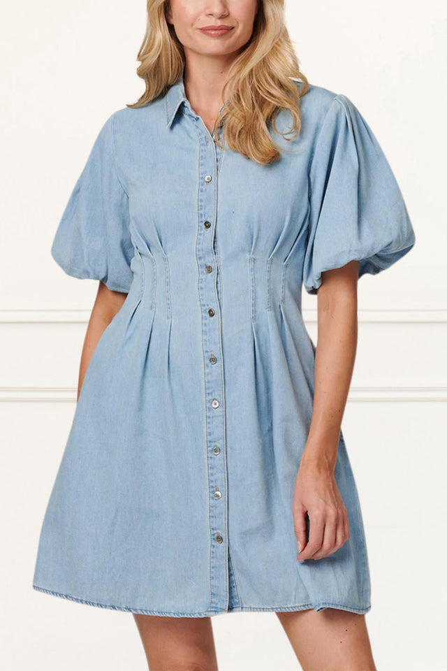 Viviane Soft Wash Denim Shirt Dress Short Sleeve