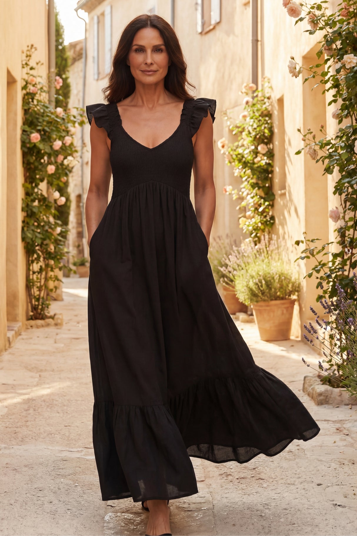 Willow Robe Longue Smockée Volants