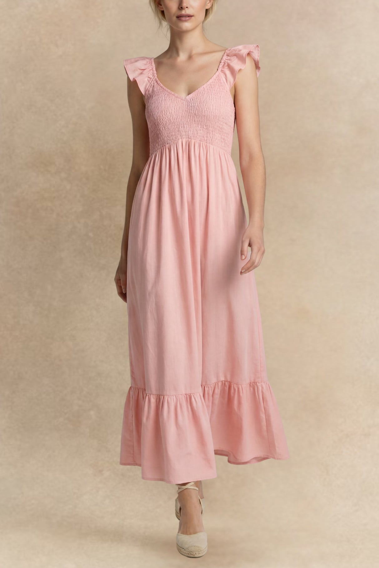 Willow Robe Longue Smockée Volants