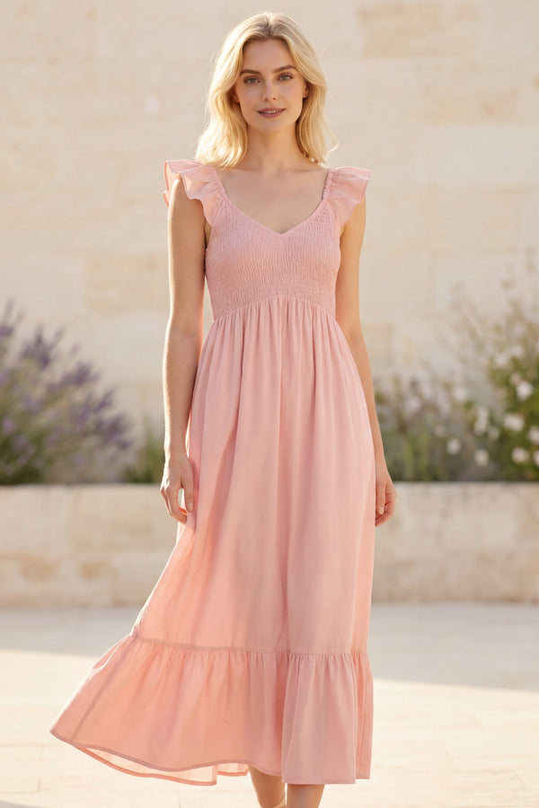 Willow Robe Longue Smockée Volants