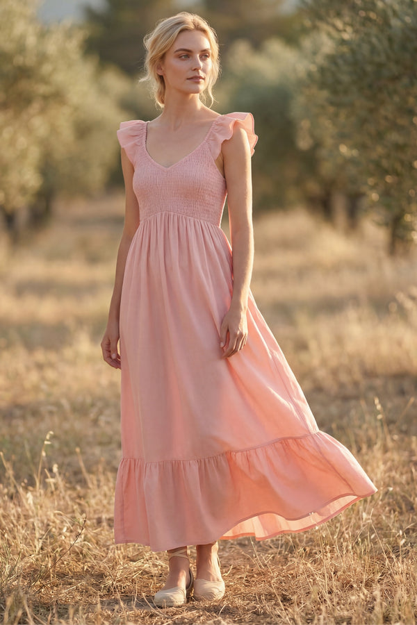 Willow Robe Longue Smockée Volants