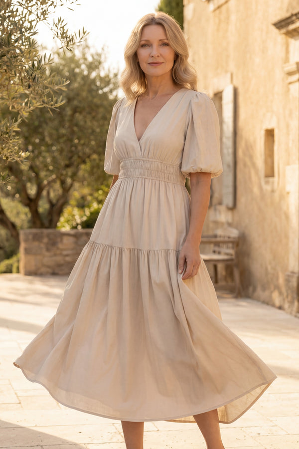Zoe Tiered Puff Sleeve Midi Dress
