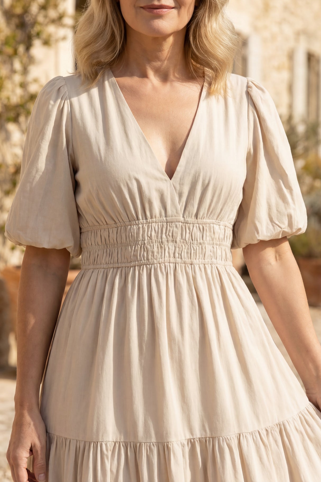 Zoe Tiered Puff Sleeve Midi Dress