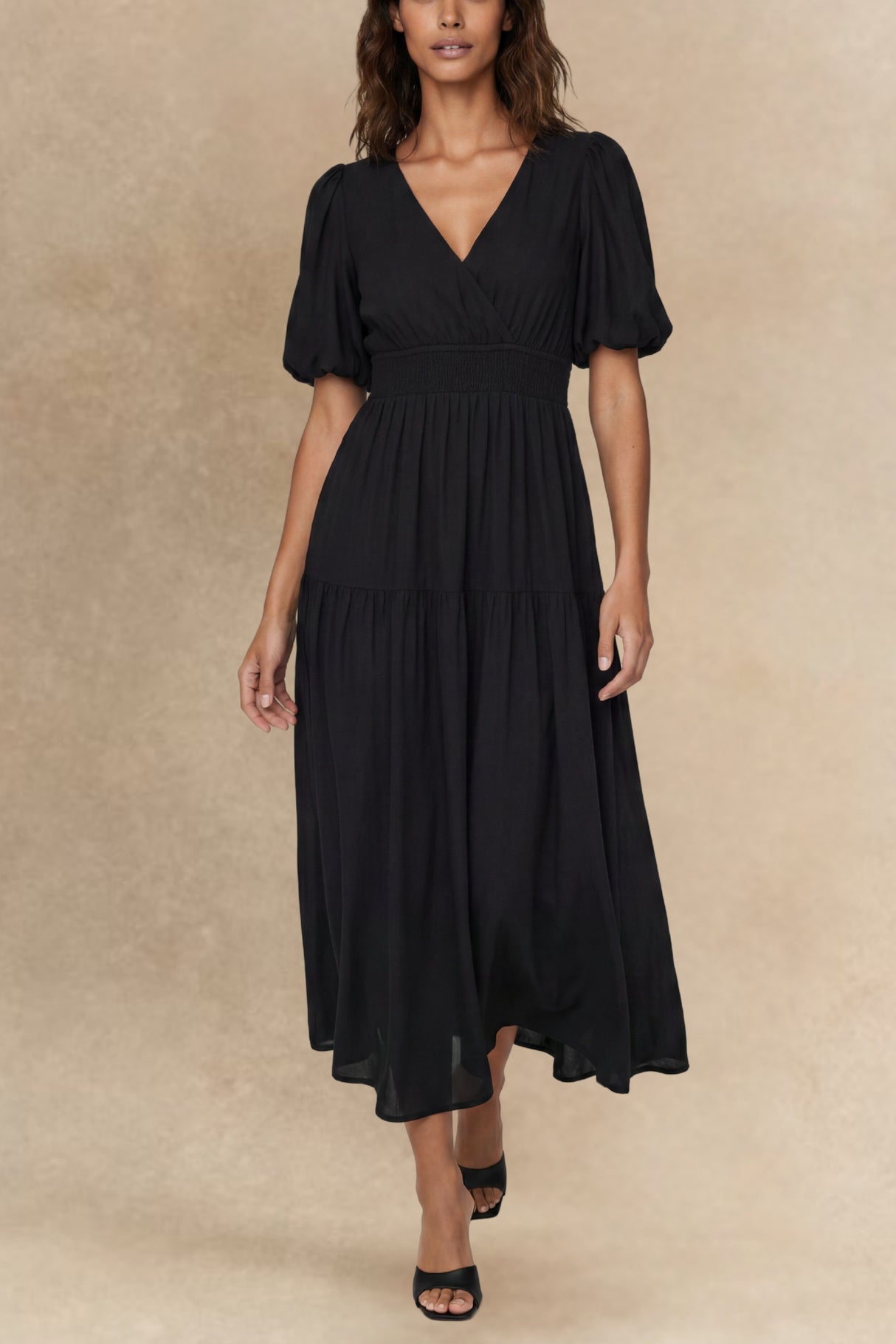 Zoe Tiered Puff Sleeve Midi Dress