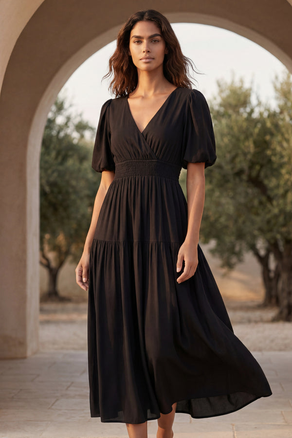 Zoe Tiered Puff Sleeve Midi Dress