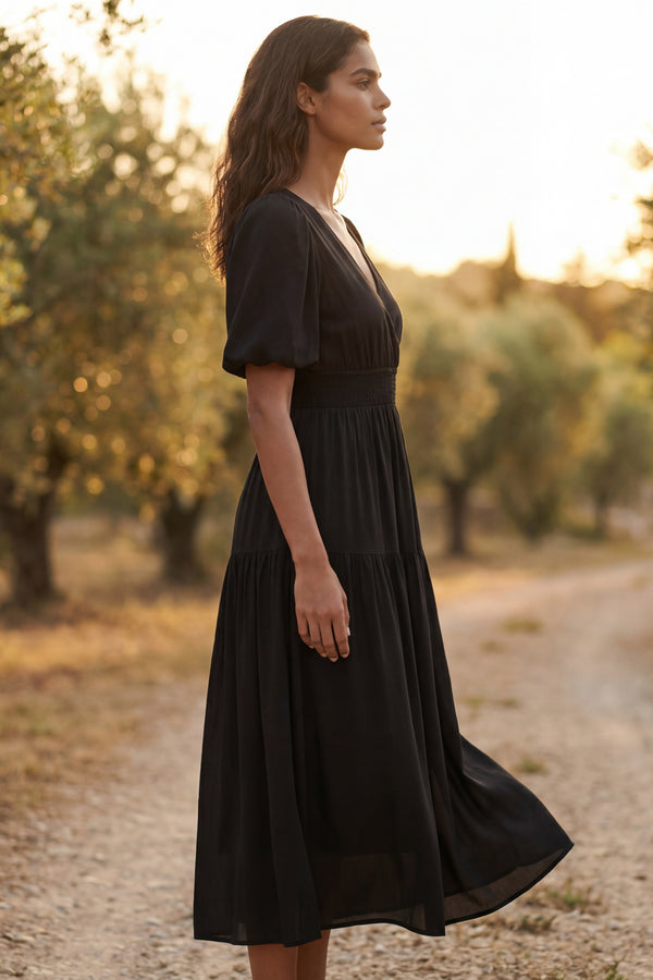 Zoe Tiered Puff Sleeve Midi Dress