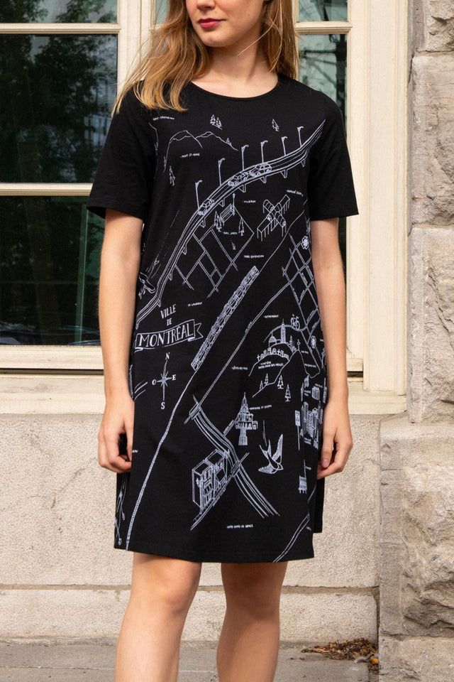 A La Carte A-Line Dress Montreal Map Print Black