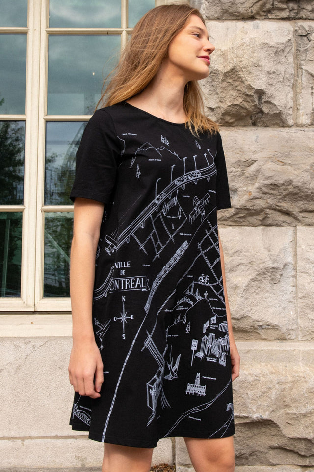 A La Carte A-Line Dress Montreal Map Print Black