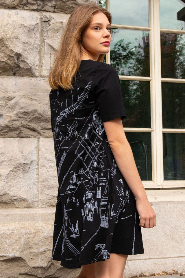 A La Carte A-Line Dress Montreal Map Print Black