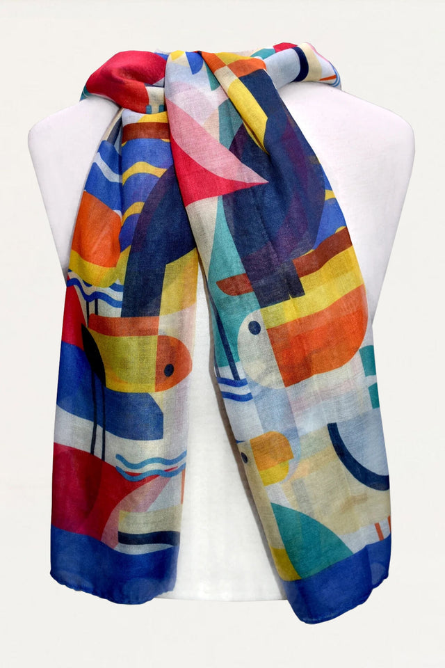 Scarf Lightweight Exotic Bird Print Blue - Onze Montreal Blue Onze Montreal