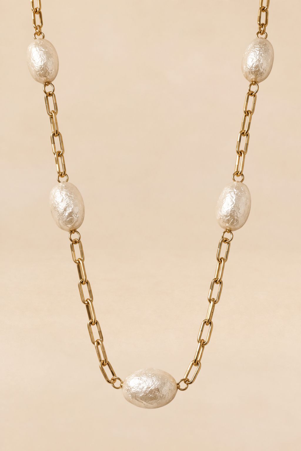 Long Pearl-Look Chain Necklace