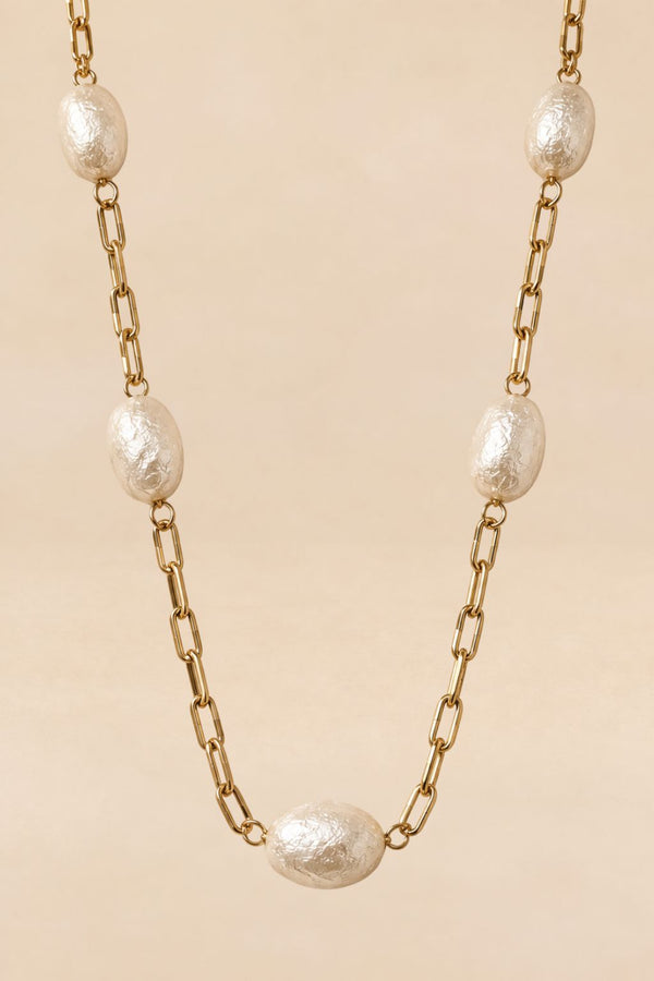 Long Pearl-Look Chain Necklace
