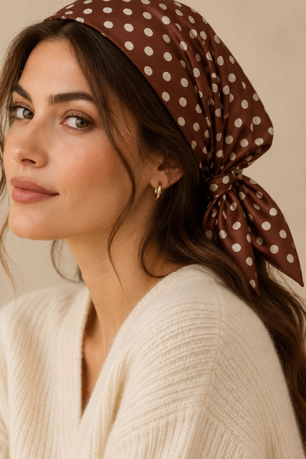 Brown Polka-Dot Square Scarf