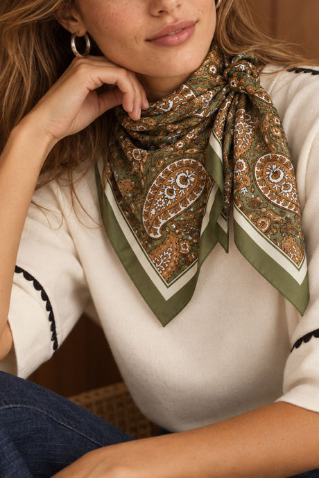 Floral Paisley Square Scarf Green