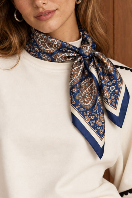 Floral Paisley Square Scarf Navy