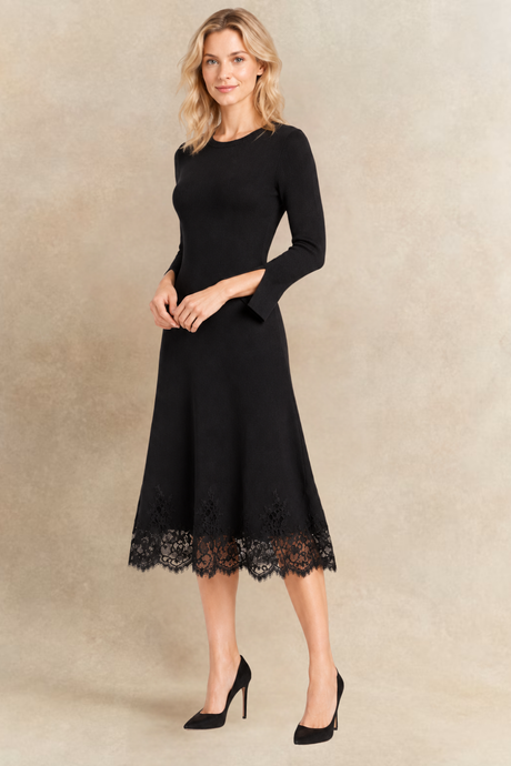 Paloma | Robe midi noire à ourlet en dentelle