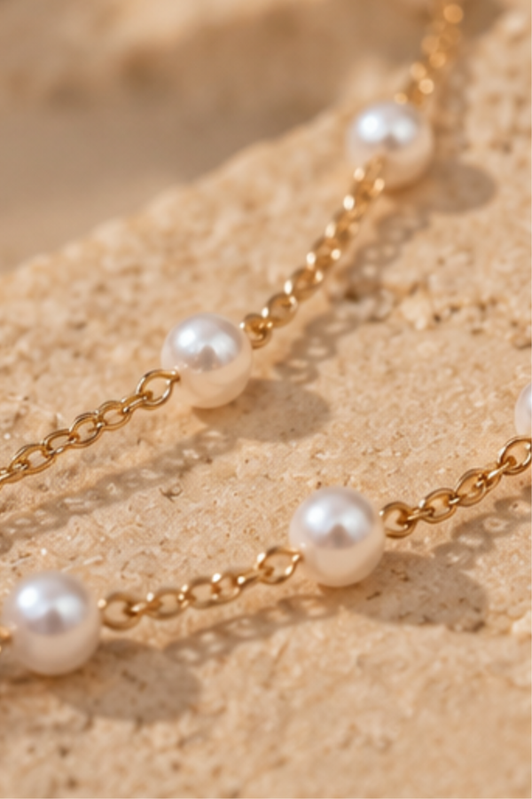 Gold-Tone Double-Layer Pearl Heart Necklace