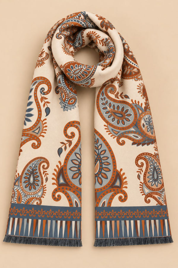 Beige Paisley Fringe Scarf