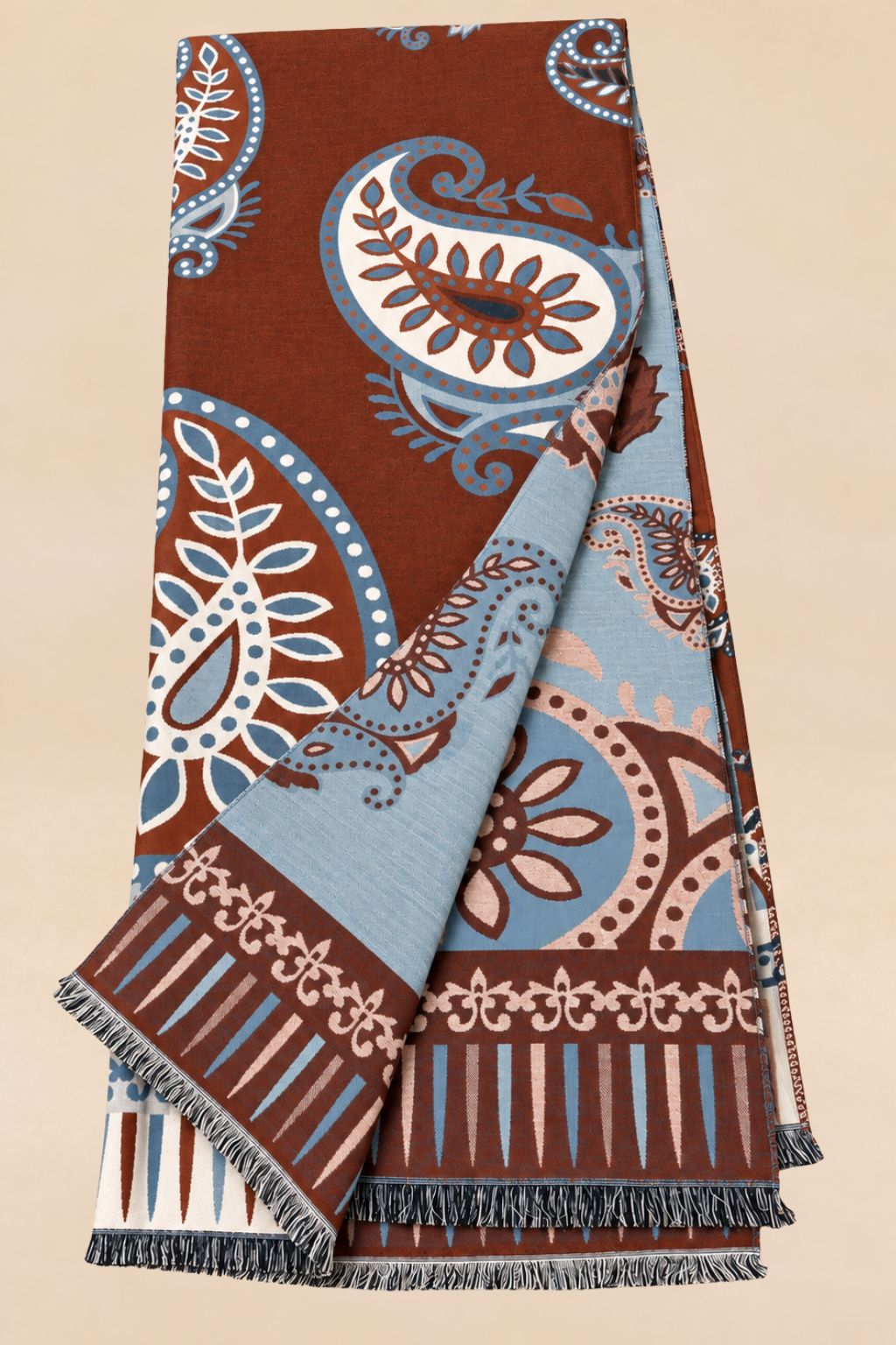 Beige Paisley Fringe Scarf