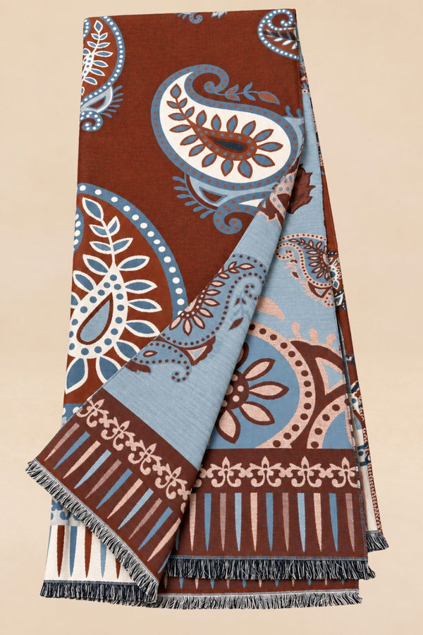 Beige Paisley Fringe Scarf
