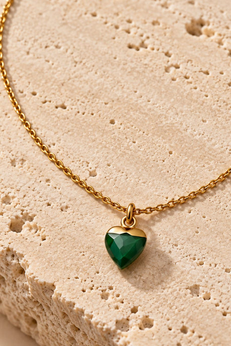 Magnesite Heart Stainless Steel Necklace gold