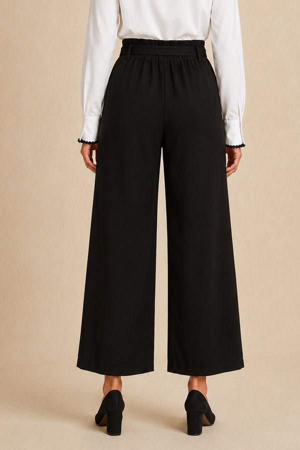 Addison black wide-leg pants with elasticized back waist, back view