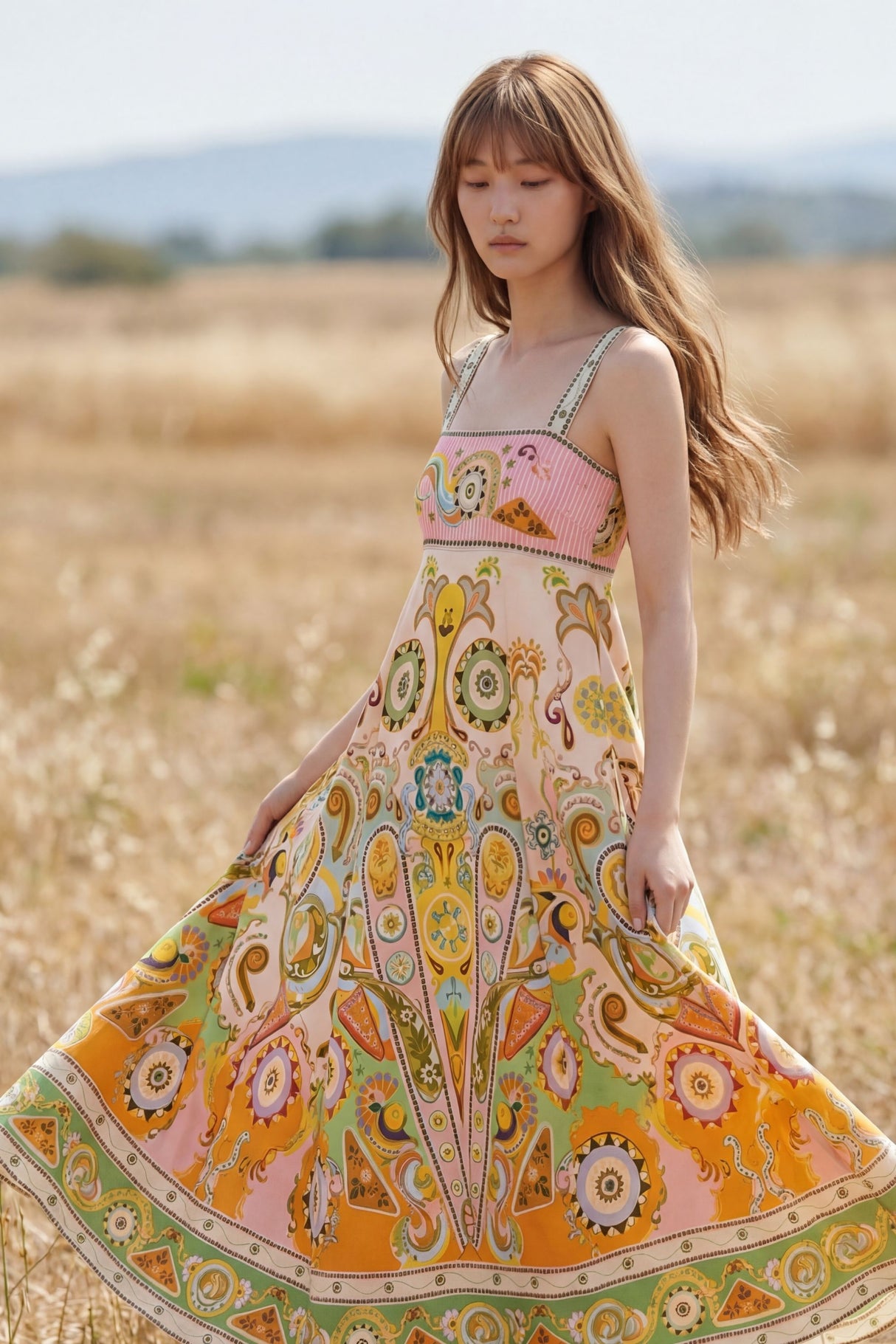 Adella Robe Été Encolure Carrée Imprimé Cachemire