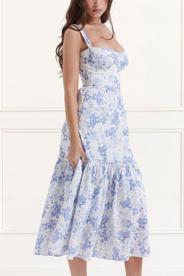 Ashley Robe Midi Imprimé Floral Évasée Sans Manches