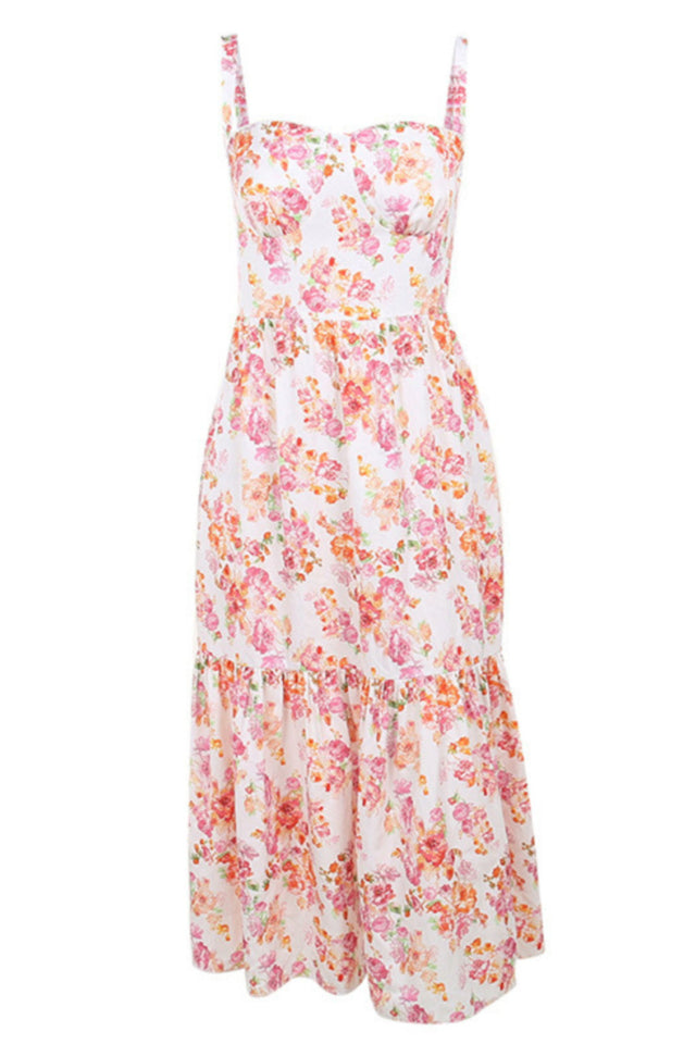 Ashley Robe Midi Imprimé Floral Évasée Sans Manches