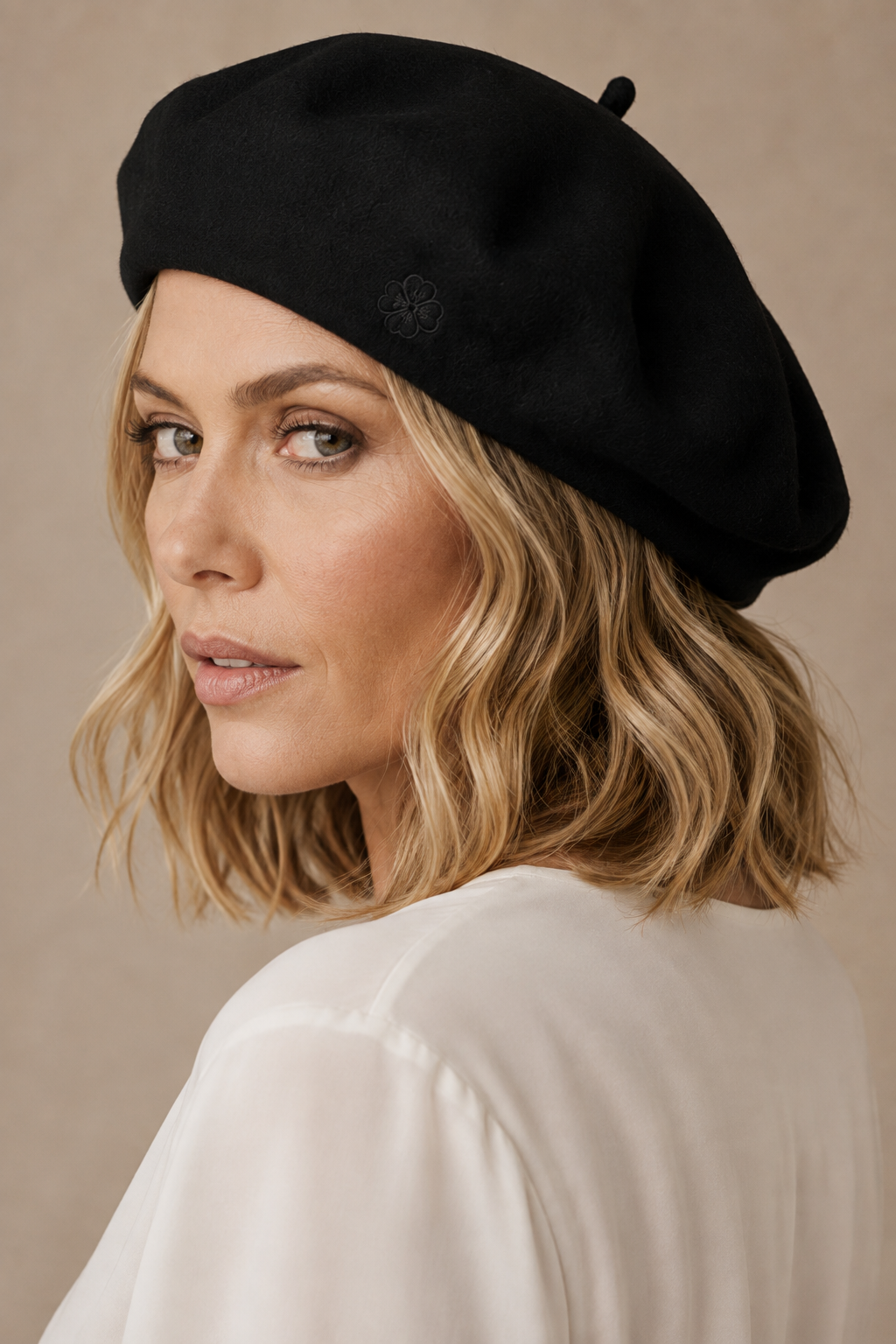 Pampidou Classic Wool Beret Tonal Embroidery Many Colors