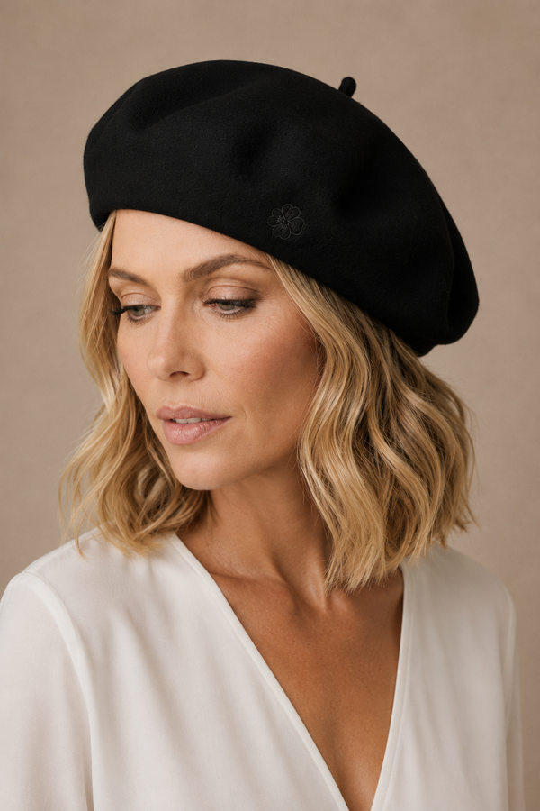 Pampidou Classic Wool Beret Tonal Embroidery Many Colors