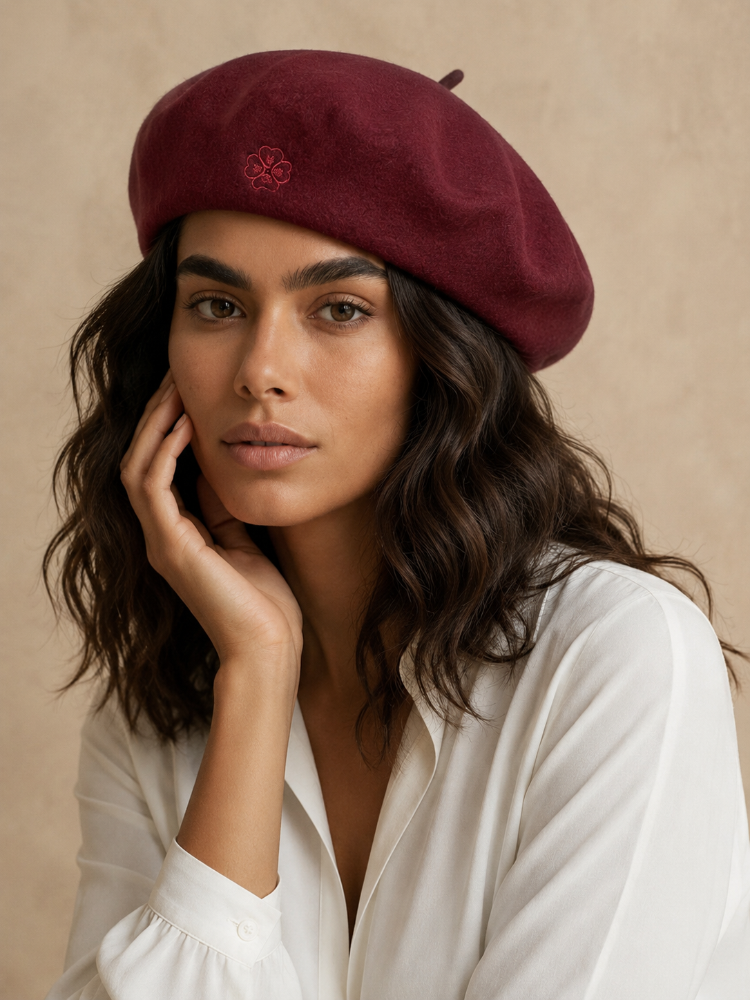 Pampidou Classic Wool Beret Tonal Embroidery Many Colors