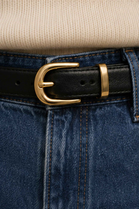 Black Slim Gold-Buckle Belt