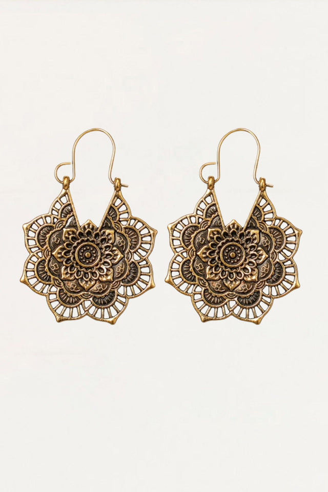 Earrings Bohemian Floral Metal - Onze Montreal Golden Sold by Ô-MARCHÉ Seller