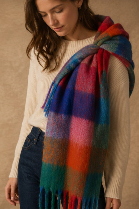 Foulard multicolore à carreaux avec franges – vue complémentaire