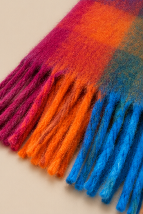 Multicolour Plaid Fringe Winter Scarf