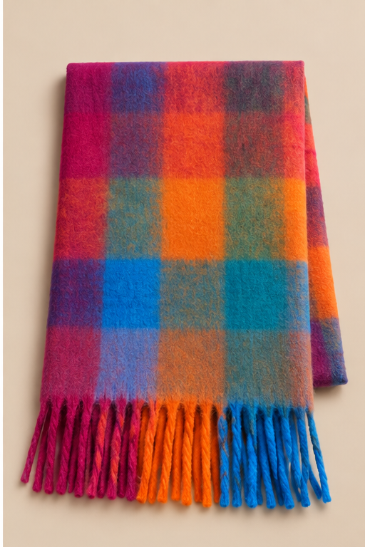 Multicolour Plaid Fringe Winter Scarf