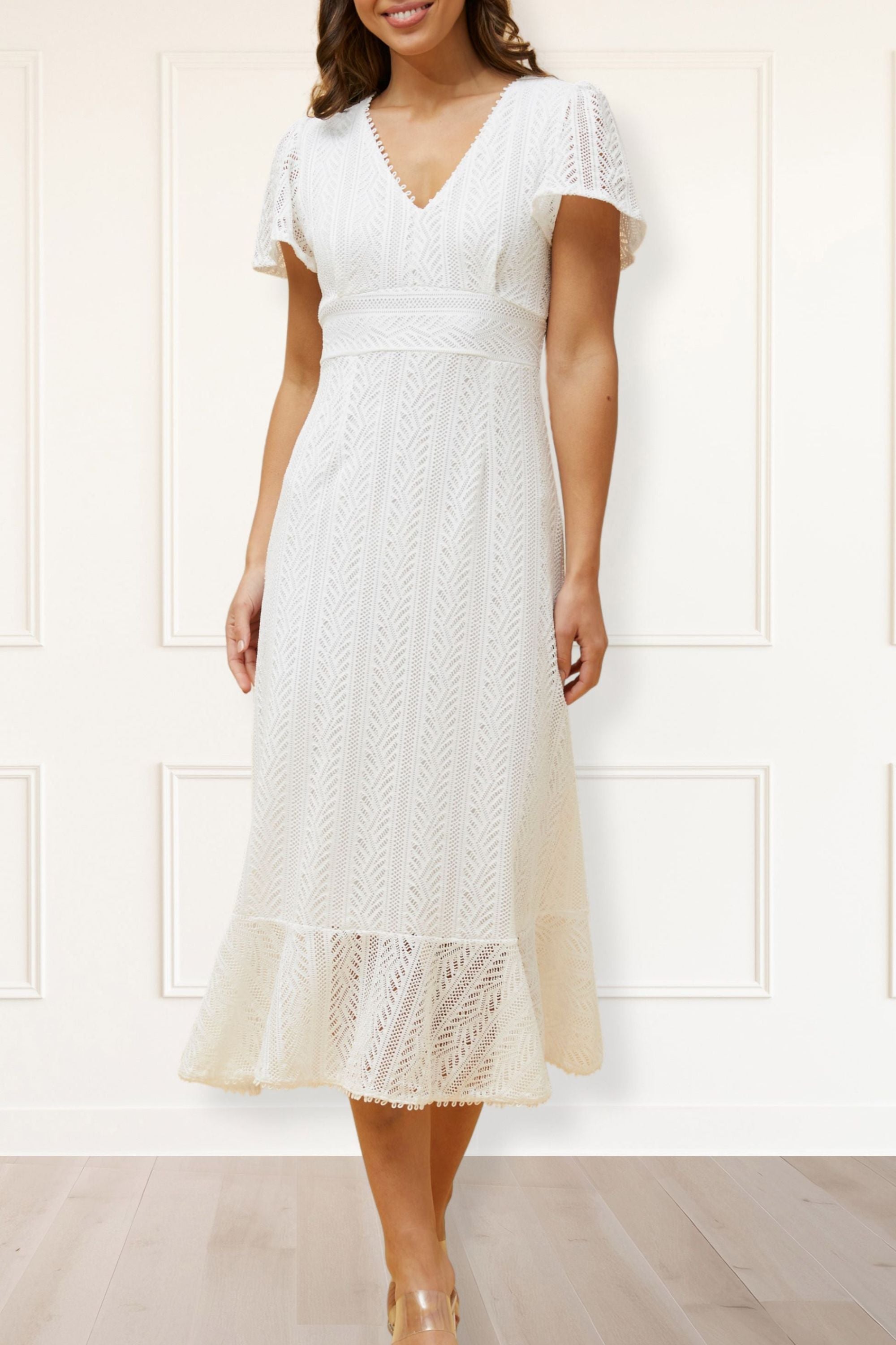 Lace crochet midi dress hotsell