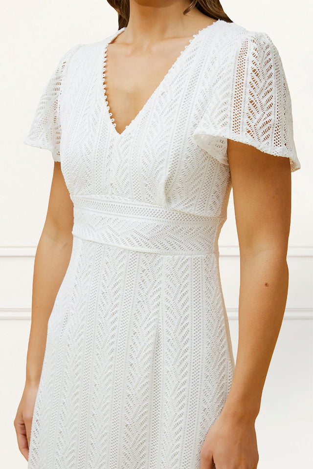 Bonnie Midi Dress Knit Lace Crochet V Neck Solid